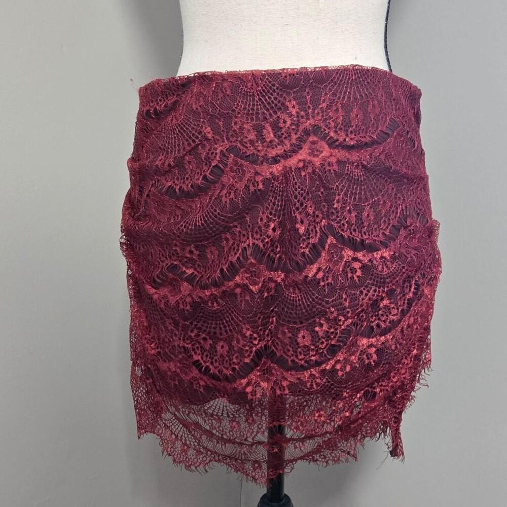 free people maroon lace mini skirt sz 6
